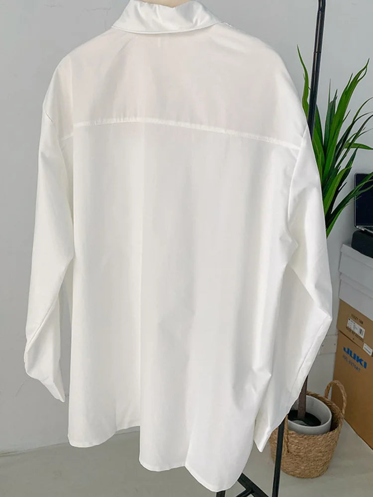 Lapel Long Sleeve Cut Out Fashion White Shirt