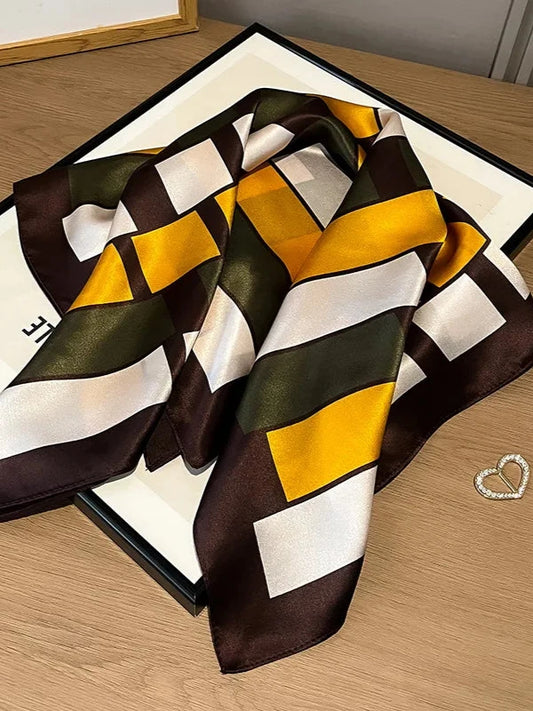 Satin Modern Print Pattern Lightweight Large Square Scarf Wrap