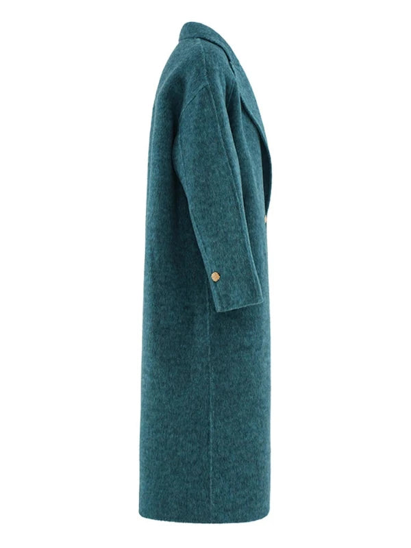 Notched Collar Gold Buttons Thick Long Winter Coat