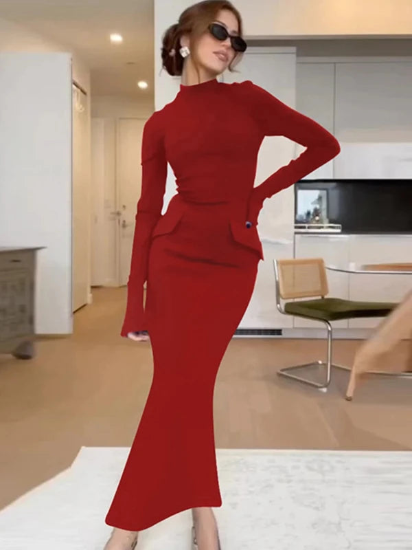 Half Collar Long Sleeve Cocktail & Party Maxi Bodycon Dress