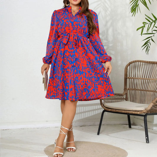 Long Puff Sleeve A-Line Midi Floral Curvy Dress