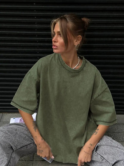 O-Neck Short Sleeve Oversized Cotton Tee Shirt