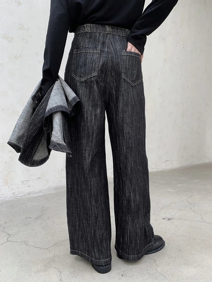 Black Denim Pockets High Waist Wide Leg Pants