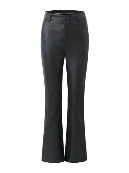 Mid Waist Distressed PU Leather Flare Pants