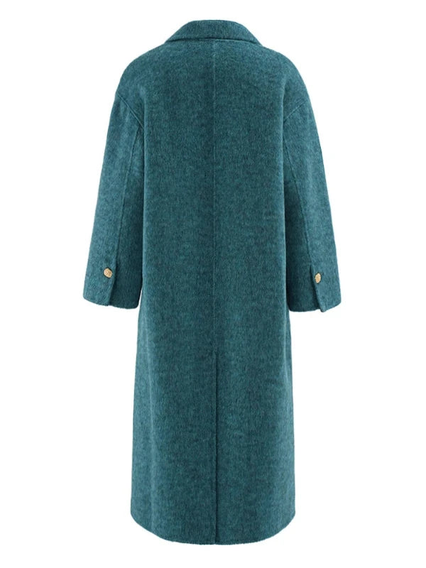 Notched Collar Gold Buttons Thick Long Winter Coat