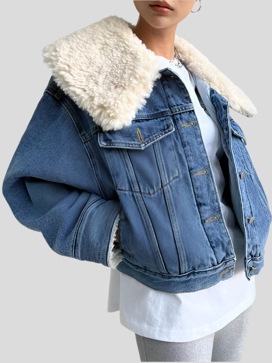 Thick Wool Collar Thick Warm Short Denim Coat Jacket