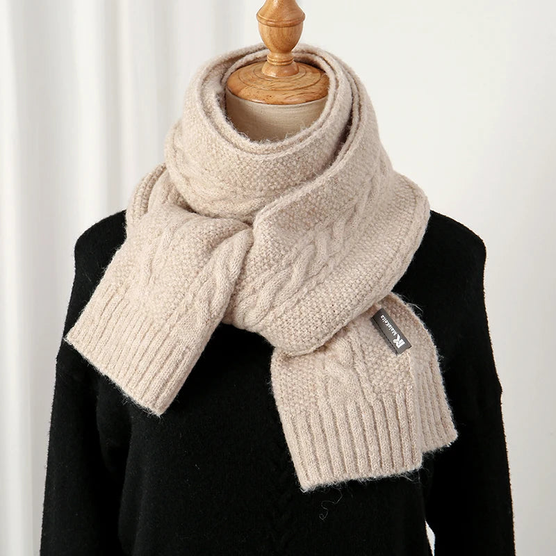 Solid Cable Knit Cashmere Long Wrap Neck Scarf