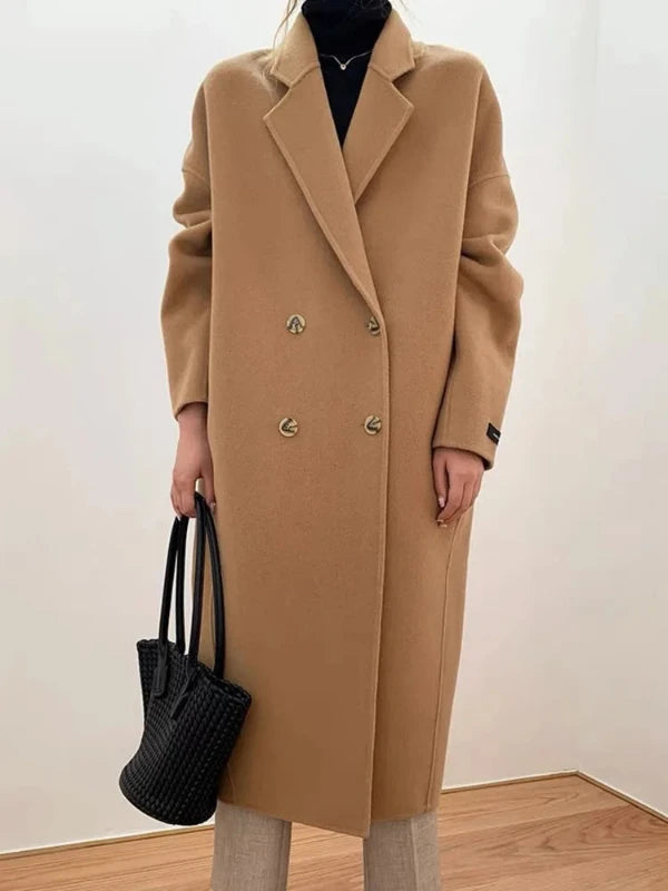 Lapel Pocket Long Double Faced Wool Cashmere Coat