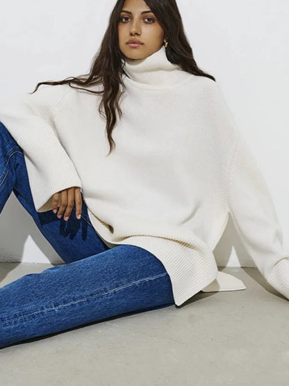 Turtleneck Side Split Knitted Pullover Sweater