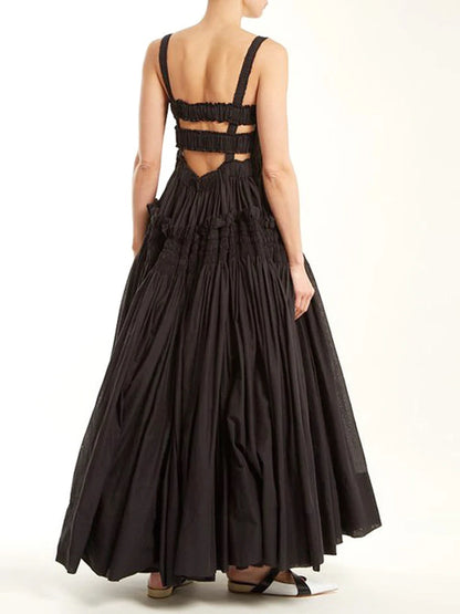 Square Collar Backless Maxi A-Line Evening Party Dress