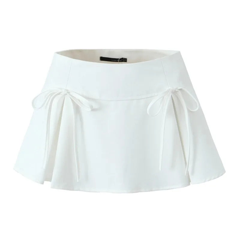 Bowknot Side Zipper A-Line Mini Pleated Skirt