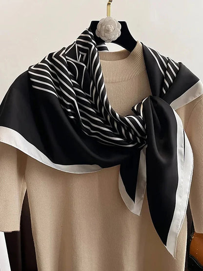 Elegant Extra Large Striped Square Twill Silk Scarf