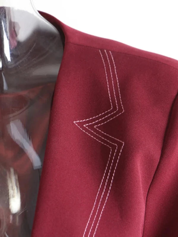 Wine Red Top Stitch Notched Collar Pullover Blazer