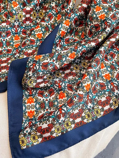 Twill Silk Flower Pattern Large Square Wrap Scarf