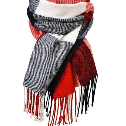 Plaid Soft Thick Cashmere Long Wrap Scarf with Fringe