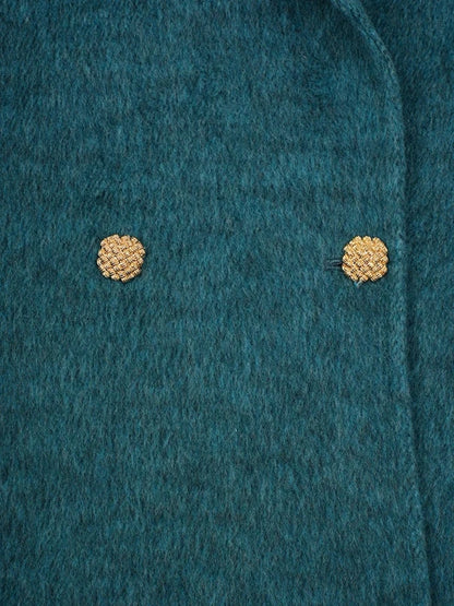 Notched Collar Gold Buttons Thick Long Winter Coat