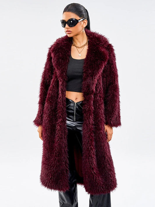 Large Lapel Thick Warm Midi Plush Faux Fur Coat