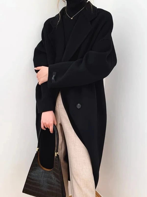 Lapel Pocket Long Double Faced Wool Cashmere Coat