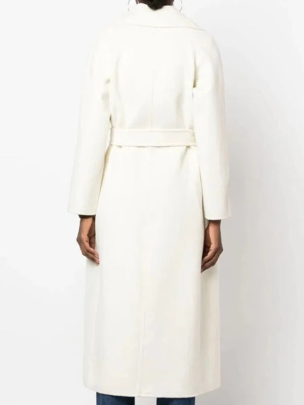 Notched Collar Long Tie-Up Belt Woolen Coat