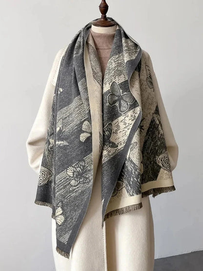 Butterfly V-Shape Pattern Cashmere Thick Large Blanket Scarf