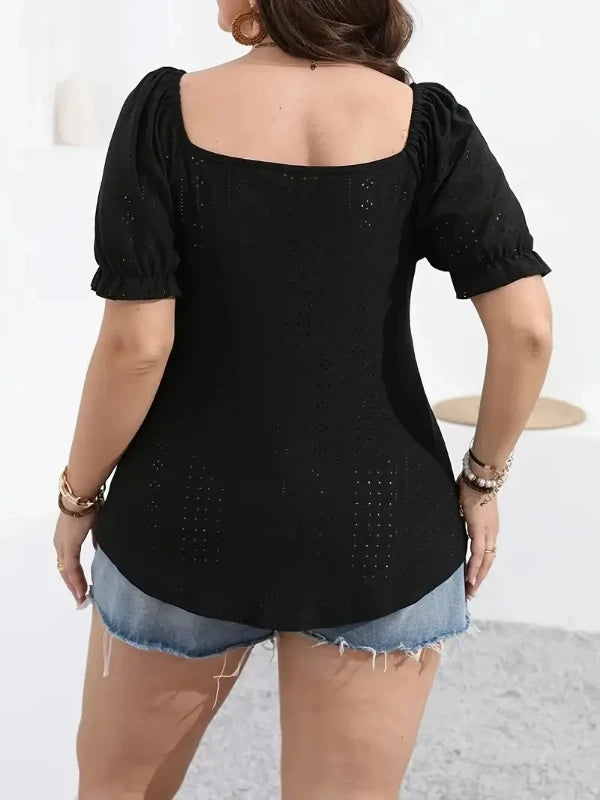 Sweetheart Neck Front Knot Short Sleeve Plus Size Top