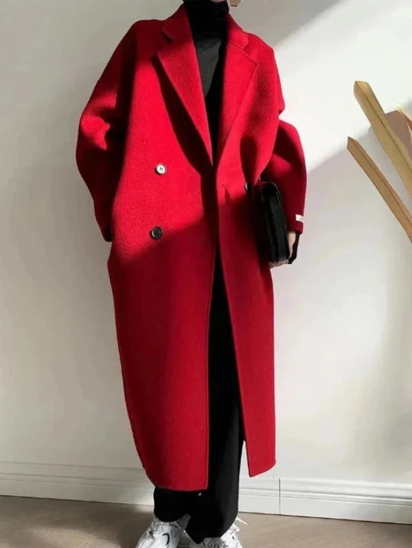 Lapel Pocket Long Double Faced Wool Cashmere Coat