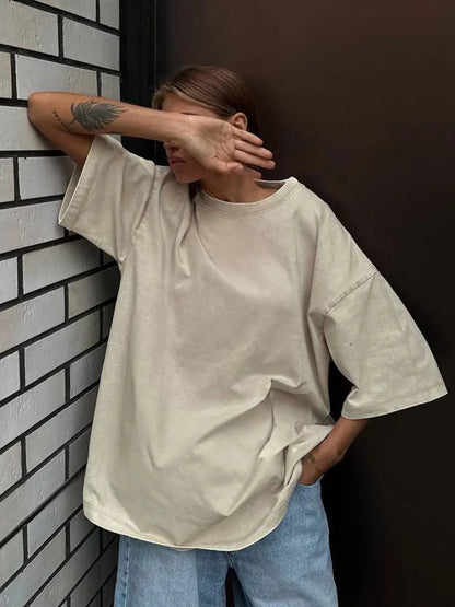 O-Neck Short Sleeve Oversized Cotton Tee Shirt