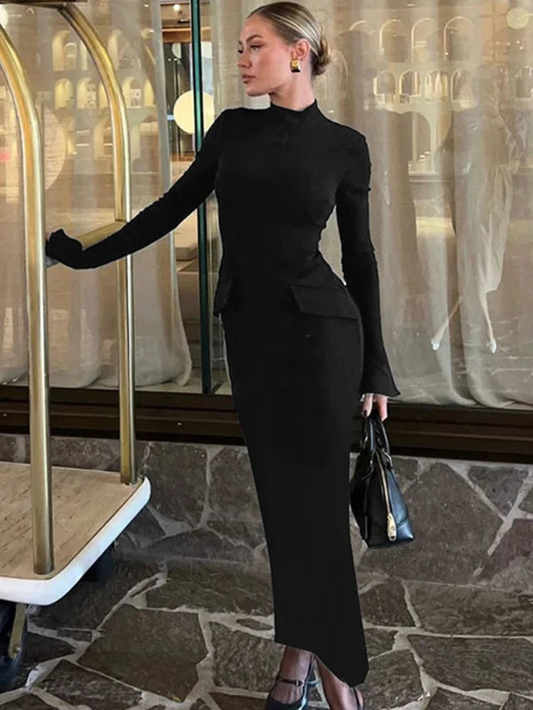 Half Collar Long Sleeve Cocktail & Party Maxi Bodycon Dress