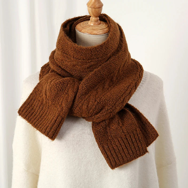 Solid Cable Knit Cashmere Long Wrap Neck Scarf