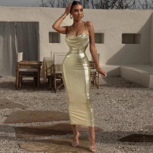 Silver PU Leather Cami Maxi Bodycon Dress - SHExFAB