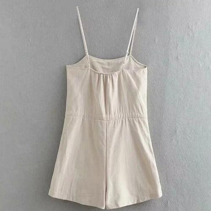 Spaghetti Strap Button Cotton Jumpsuit