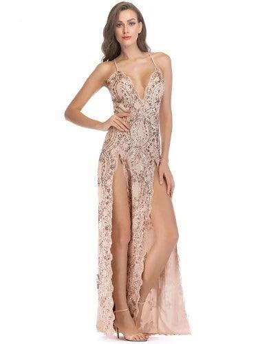 Spaghetti Strap High Split Long Evening Dress - SHExFAB