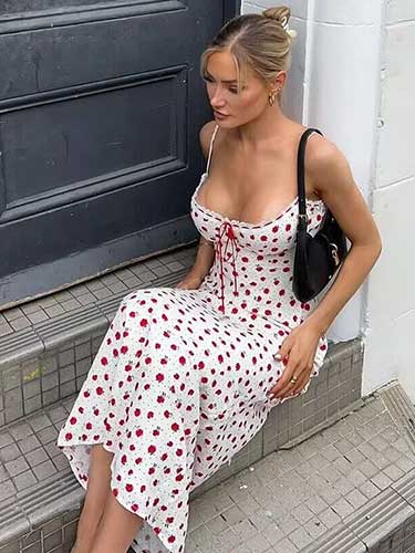 Spaghetti Strap Lace Trim Floral Camisole Long Dress - SHExFAB