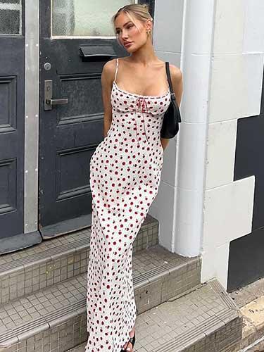 Spaghetti Strap Lace Trim Floral Camisole Long Dress - SHExFAB