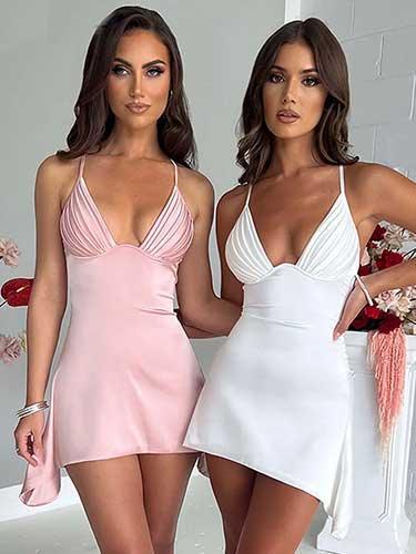 Spaghetti Strap Satin Mini Slip Cami Dress - SHExFAB