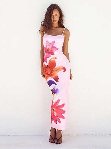 Spaghetti Strap White Maxi Floral Dress - SHExFAB