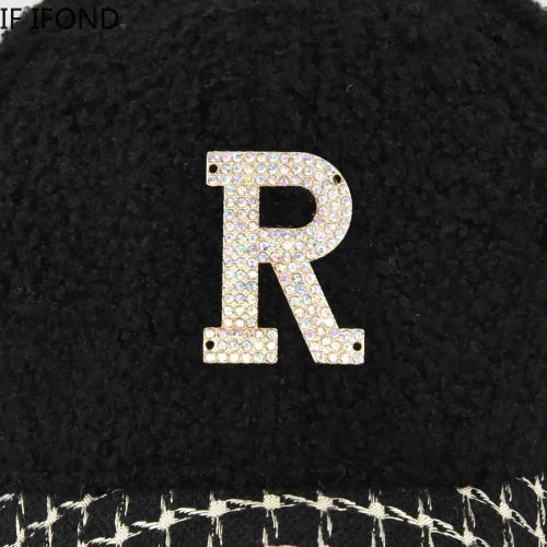 Sparkle R Letter Teddy Baseball Hat - SHExFAB