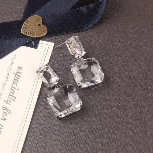 Square Glass Crystal Drop Earrings