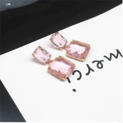 Square Glass Crystal Drop Earrings