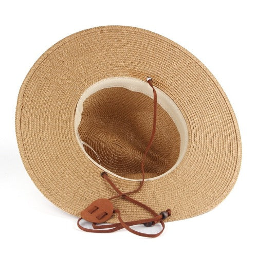 Strap Faux Leather Straw Hat