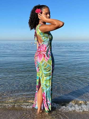 Tropical Print Floral Long Beach Party Dress - SHExFAB