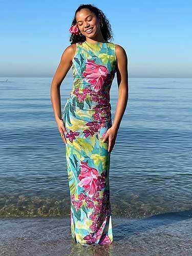 Tropical Print Floral Long Beach Party Dress - SHExFAB
