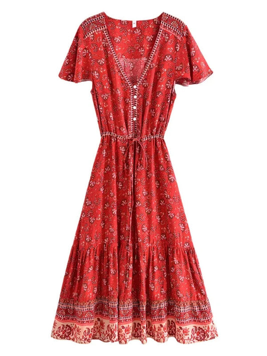 V-Neck Butterfly Sleeve Maxi Summer Floral Dress - SHExFAB