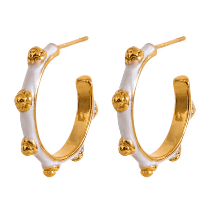 White Enamel C-Shape Earrings