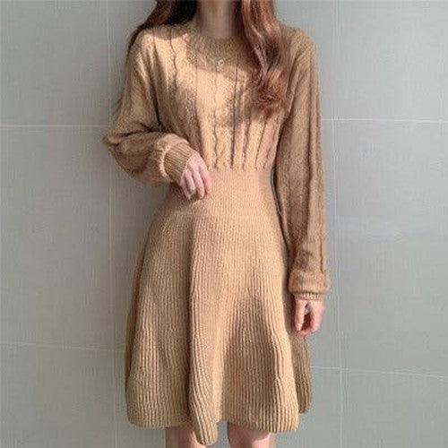 Aesthetic Twist Knitted Slim Sweater Dress - SHExFAB