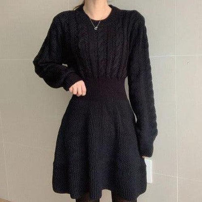 Aesthetic Twist Knitted Slim Sweater Dress - SHExFAB