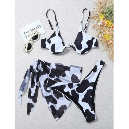 Animal Print 3 Piece Bikini Set with Skirt - SHExFAB