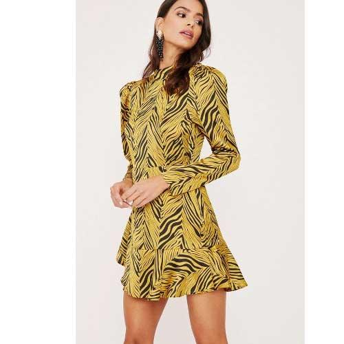 Animal Print Long Sleeve Dress - SHExFAB