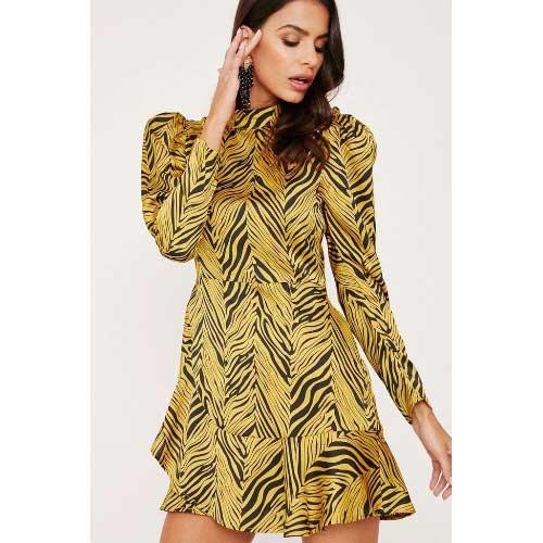 Animal Print Long Sleeve Dress - SHExFAB