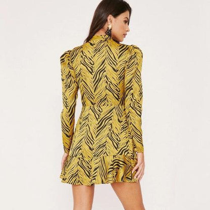 Animal Print Long Sleeve Dress - SHExFAB